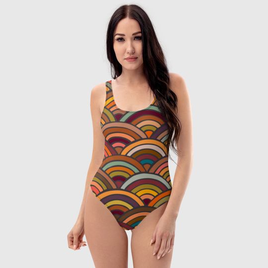 Discover One-Piece Swimsuit, Multicolor swimsuit, Circular pattern, Fashion swimwear, beautiful beach dress