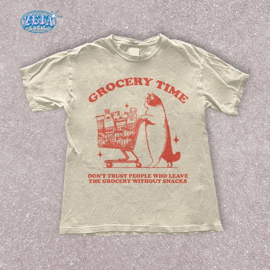 Discover Funny Cat Grocery Time T-Shirt - Don't Trust Snackless Shoppers