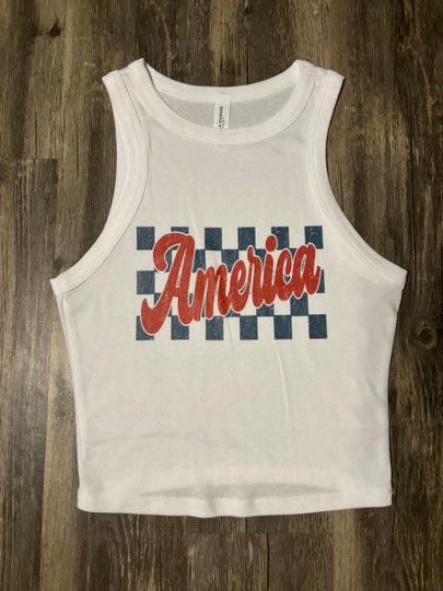 Discover 4th of July Tank Top | America Checkered Tank Top