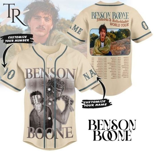 Discover Benson Boone Fireworks & Rollerblades World Tour Baseball Jersey, Benson Boone