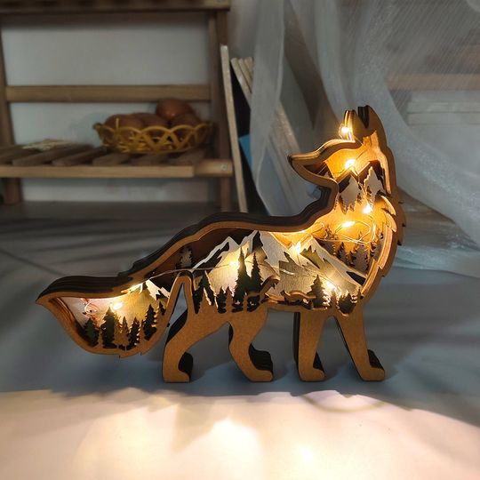 Discover Personalized Wooden Carved 3D Fox Boxwood Animal Silhouette Lamp