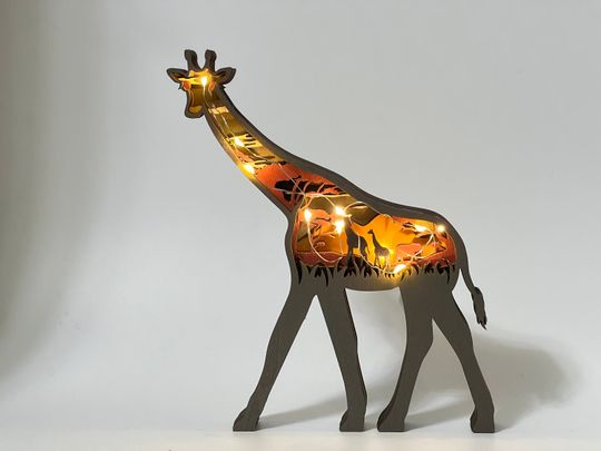 Discover Custom Wooden Carved 3D Giraffe Boxwood Animal Silhouette Lamp