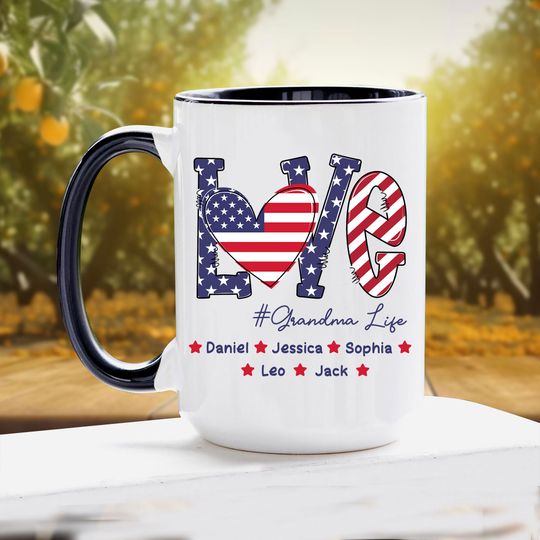 Discover Personalized 4th Of July Grandma Mug, Love Grandma Life Mugs, Custom Kids Names Coffee Mug