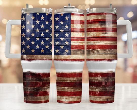 Discover Vintage America 40Oz Quencher Tumbler Designusa Flag Wooden Rustic Patriotic