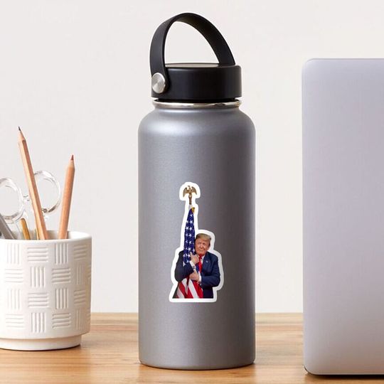 Discover Donald Trump Hugging American Flag Sticker