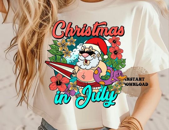 Discover Christmas In July Shirt, Summer Santa Claus Shirt, Funny Santa Summer Beach Vacation Shirt