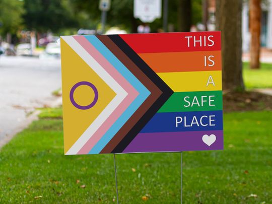 Discover This is a Safe Place | Progress Pride Flag Yard Sign