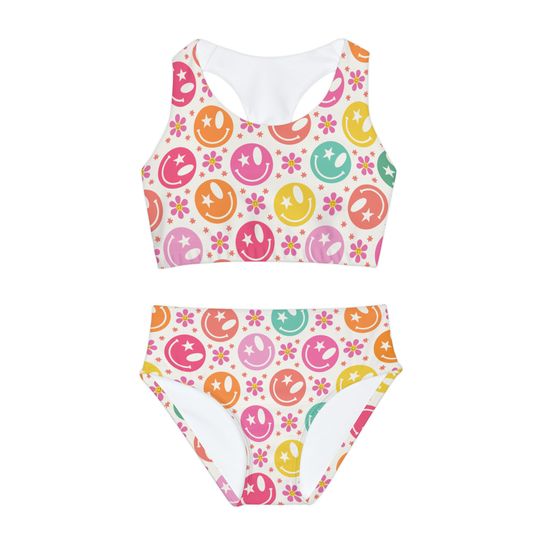 Discover Smiley Face Girls Two Piece Swimsuit Cute Girls Swimsuit