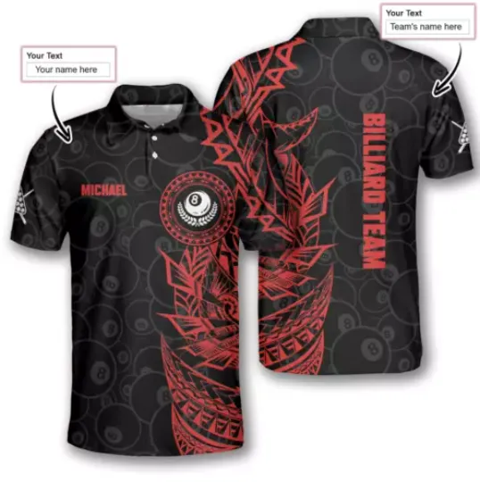 Discover Red Black Tribal Custom Billiard 3D Polo Shirt