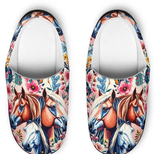 Discover Horse Lover Women's Custom Indoor Slippers, Artistic Horse, House Slippers Shoes