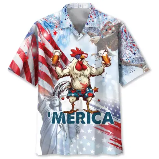 Discover Funny Rooster Happy 4th Of July Hawaiian Shirt - Gift For Men And Women