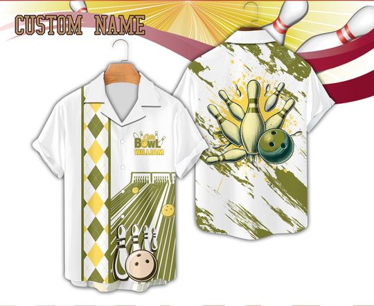 Discover Personalized Bowling Hawaiian Shirt, Custom Name Bowler Button Down Shirt