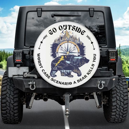 Discover Camping Bear Compass Car Tire Cover, Camping Forest Tire Protector