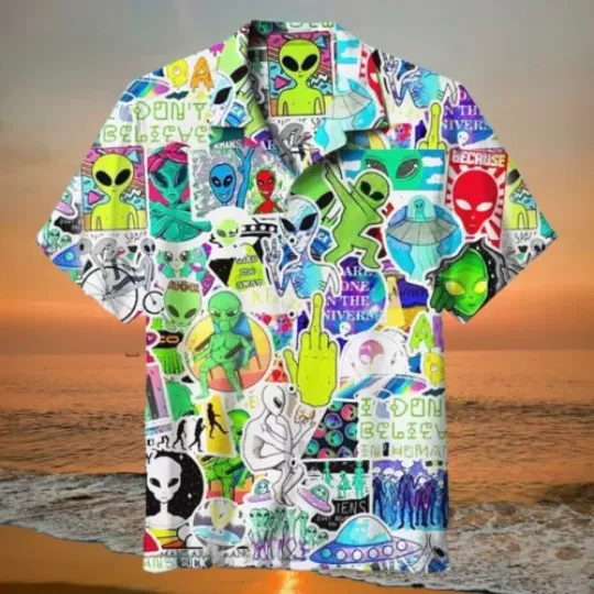 Discover Funny Alien Collage Hawaiian Shirt