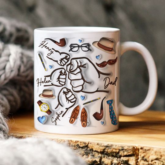 Discover Best Dad Ever 11oz Mug, Up to 6 Kids Holding Dads Hand 3D Inflated Effect Mug