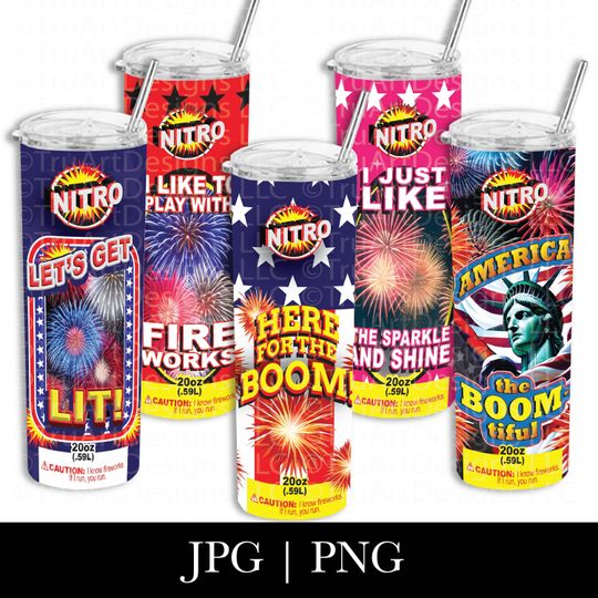 Discover 20oz skinny Tumbler , 4th of July Bundle, Patriotic Fireworks