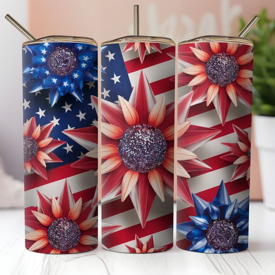 Discover Sunflowers 4th of July Tumbler Wrap 20 oz Skinny Tumbler