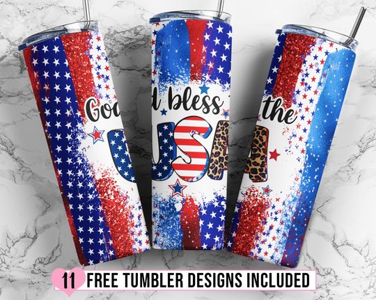 Discover 4th of July 20oz Skinny Tumbler Sublimation Designs God Bless The USA