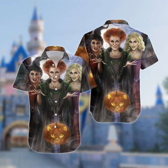 Discover Sanderson Sisters Halloween Night Hawaiian Shirt, Horror Movie Character Halloween Hawaii Shirt