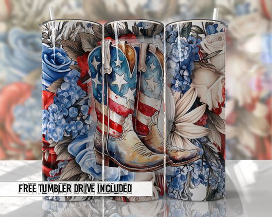 Discover 4th July Tumbler Seamless Wrap  Red White and Blue American Flag
