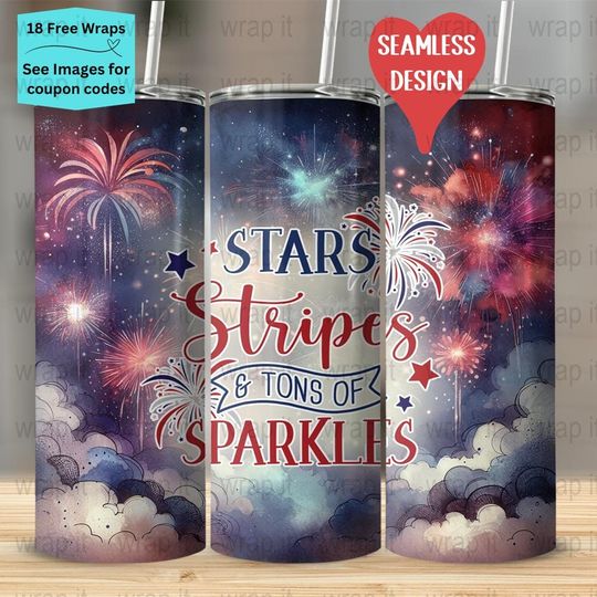 Discover 4th of July Patriotic Stars Stripes Sparkles Seamless Tumbler Wrap
