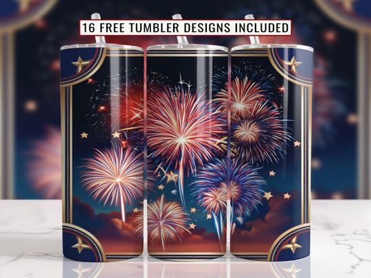 Discover Gold Border Seamless Firework Art 20oz Sublimation Straight Tumbler