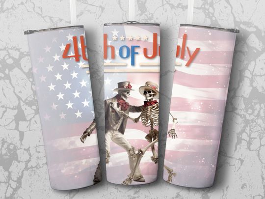 Discover 4th of July Skeleton Dance 20oz Skinny Tumbler Wrap