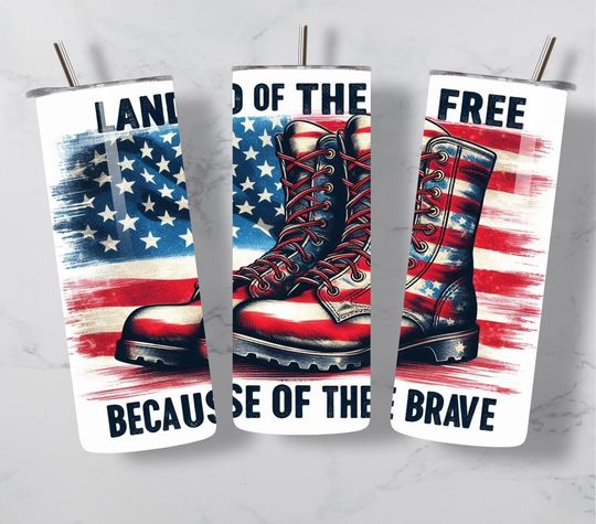 Discover Patriotic Tumbler Wrap - Red White Blue Flag & Boots Land of the Free