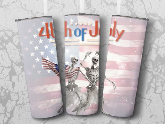 Discover Patriotic Skeletons 20oz Skinny Tumbler Wrap, 4th of July