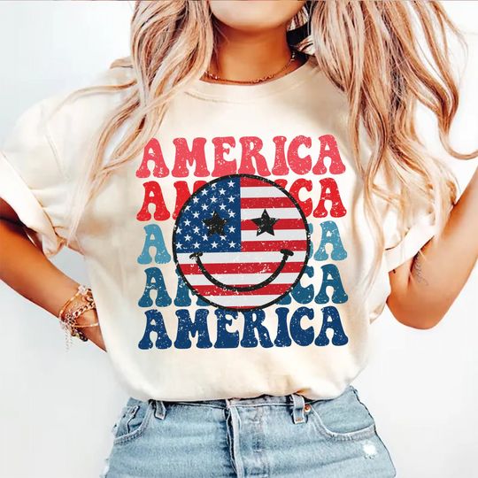 Discover America Smiley, USA Shirt Design, 4th of Jul Fourth of July Shirt