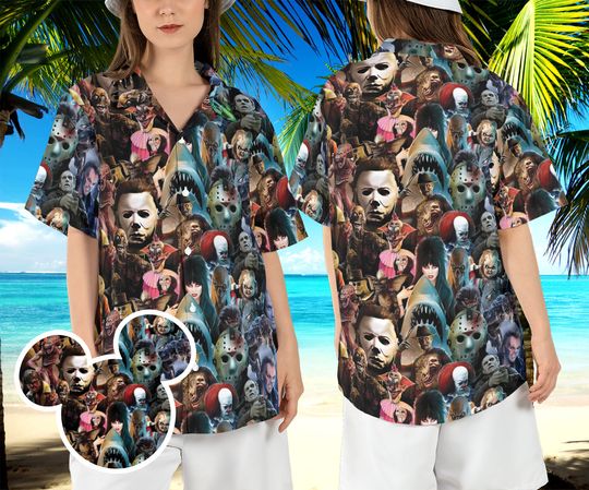 Discover Halloween Horror Characters Hawaiian Shirt, Scary Movies Hawaii Shirt