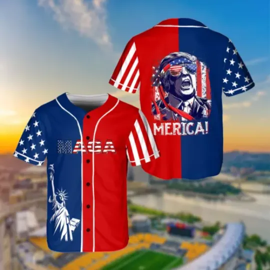 Discover Trump Sunglasses Merica Patriotic Independence Day Baseball Jersey Shirt