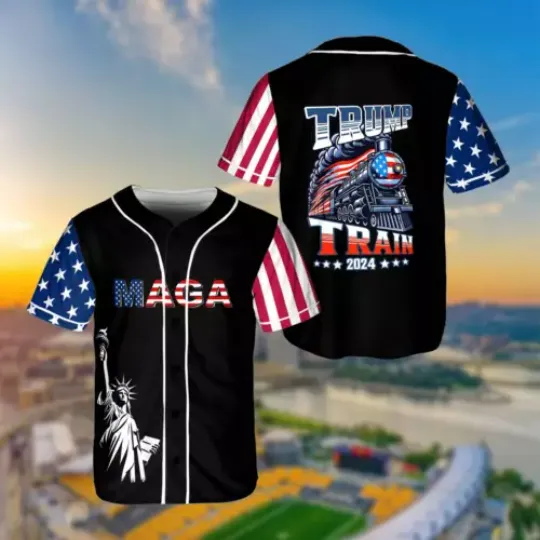 Discover Trump Train 2024 Patriotic 2024 Election 4th Of July Baseball Jersey Shirt