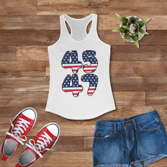 Discover 45 47 Trump 2024 Women's Racerback Tank Top, American Flag