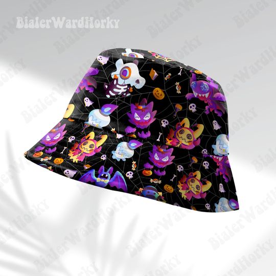 Discover Spooky Masquerade Bucket Hat Ghost Type Mimikyu Gengar Halloween Hat Anime Bucket Gifts