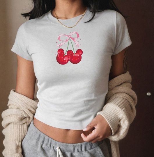 Discover Cherry Mouse Coquette Baby Tee, Bow Womens Y2K 90s Shirt