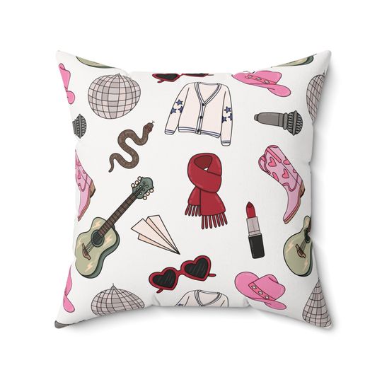Discover Eras Inspired Spun Polyester Square Pillow | 14x14, 16x16, 18x18, and 20x20 inches | Swiftie Gift Fan Present | All Too Well Scarf