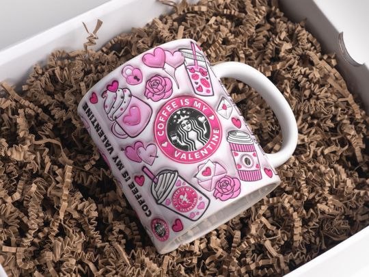 Discover 3D Pink Coffee is my Valentine Inflated Mug, Puffy Saints Day Mug