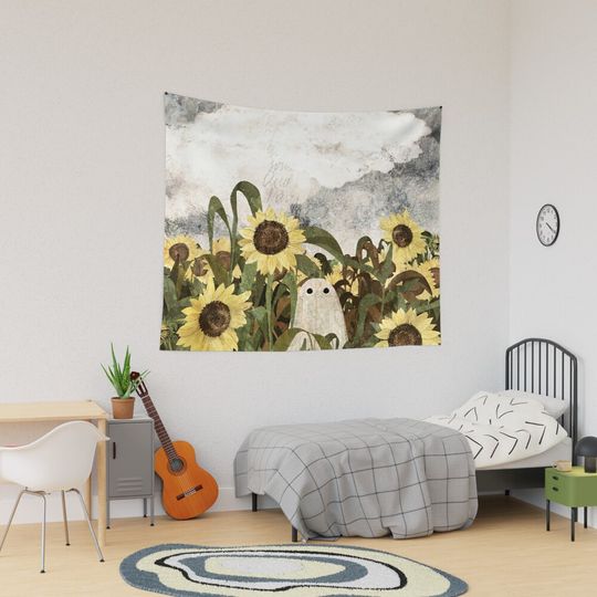 Discover There's A Ghost in the Sunflower Field Again Tapestry