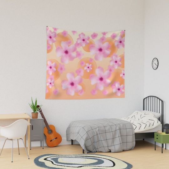 Discover Sumi e watercolor style cherry blossom pattern Tapestry
