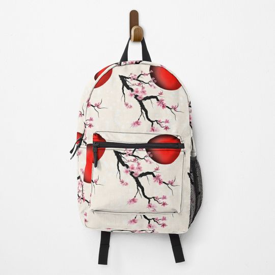 Discover cherry blossoms with a red rising sun pattern Backpack