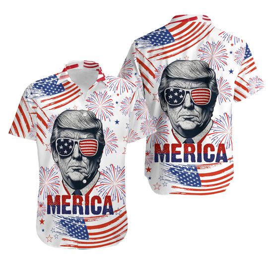 Discover Happy Independence Day American Pro Trump 4th Of July Hawaiian Shirt