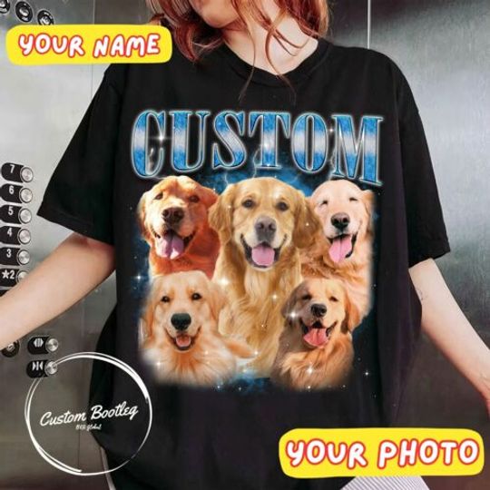 Discover Custom Your Own Bootleg Tee, 90s Vintage Bootleg Pet Shirt, Custom Photo T shirt