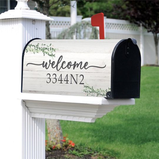 Discover Personalized Welcome Greenery Mailbox Cover, Outdoor Decor, Magnet Mailbox Cover With Address Numbers, Housewarming Gift, Welcome Sign