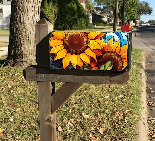 Discover Stained Glass Sunflowers Mailbox Cover