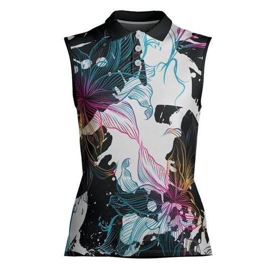 Discover Abstract Gradient Flowers Women's Sleeveless Polo Shirt