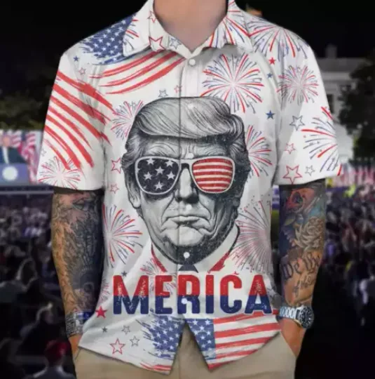 Discover Happy Independence Day American Pro Trump 4th Of July Hawaiian Shirt