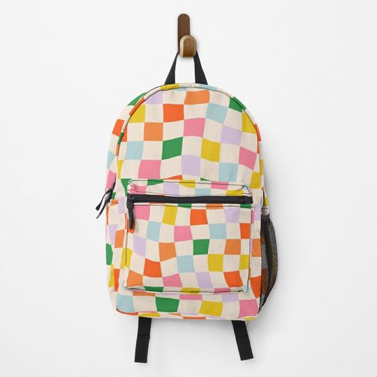 Discover Wavy Colorful Checkerboard Pattern Backpack