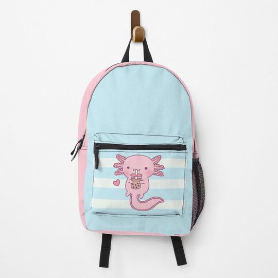 Discover Cute Axolotl Drinking Bubble Tea Backpack