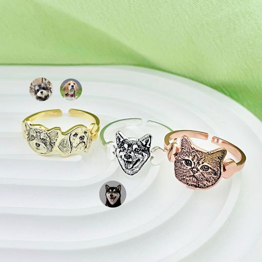 Discover Personalized Pet Photo Ring,Custom Dog Cat Ring,Pet Memorial Gift,Engraved Pet
